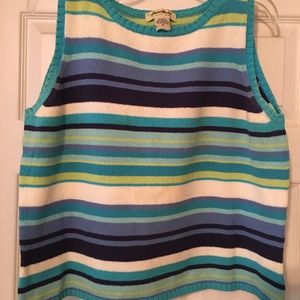🌟VTG Eddie Bauer Sweater Tank Striped Blue/Wh XL